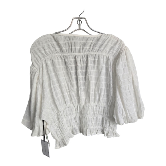 1 State White Smocked Puff Sleeve Crop Top, Size Large - Picture 4 of 8